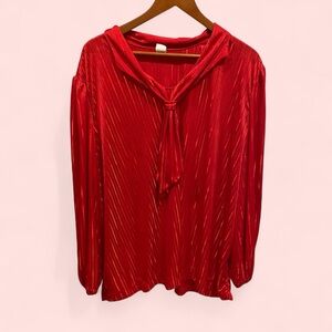 Vintage 70’s red silky semi sheer stripe sailor tie collar flowy blouse
